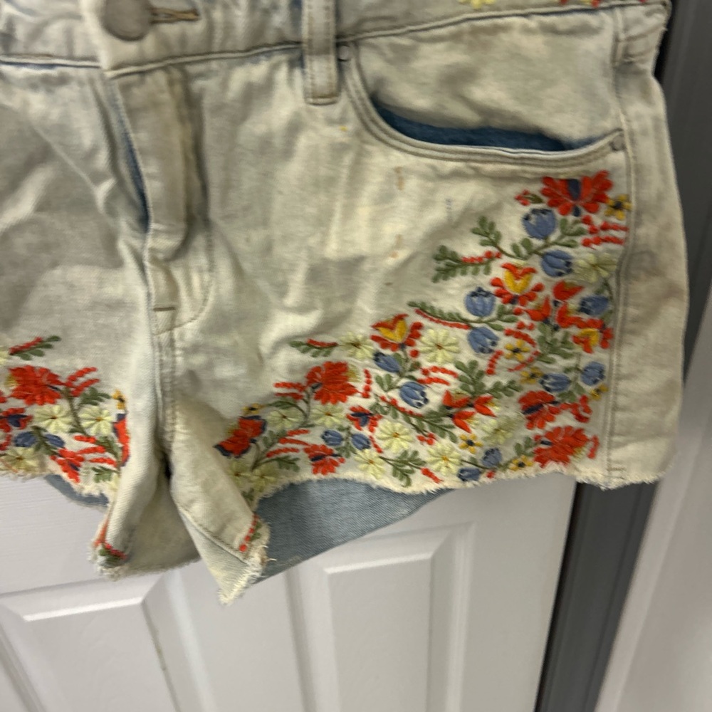Blank NYC Light Wash Denim Jean Shorts with Multicolor Floral Embroidery - Picture 6 of 15